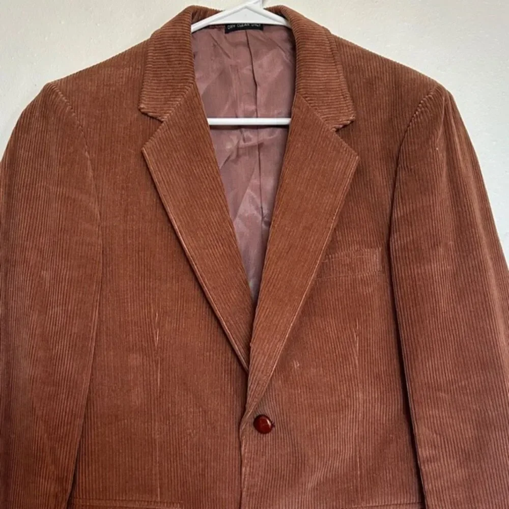Vintage Corduroy Lapel Blazer Mens 37R Two Buttons Leisure Sport Coat Jacket